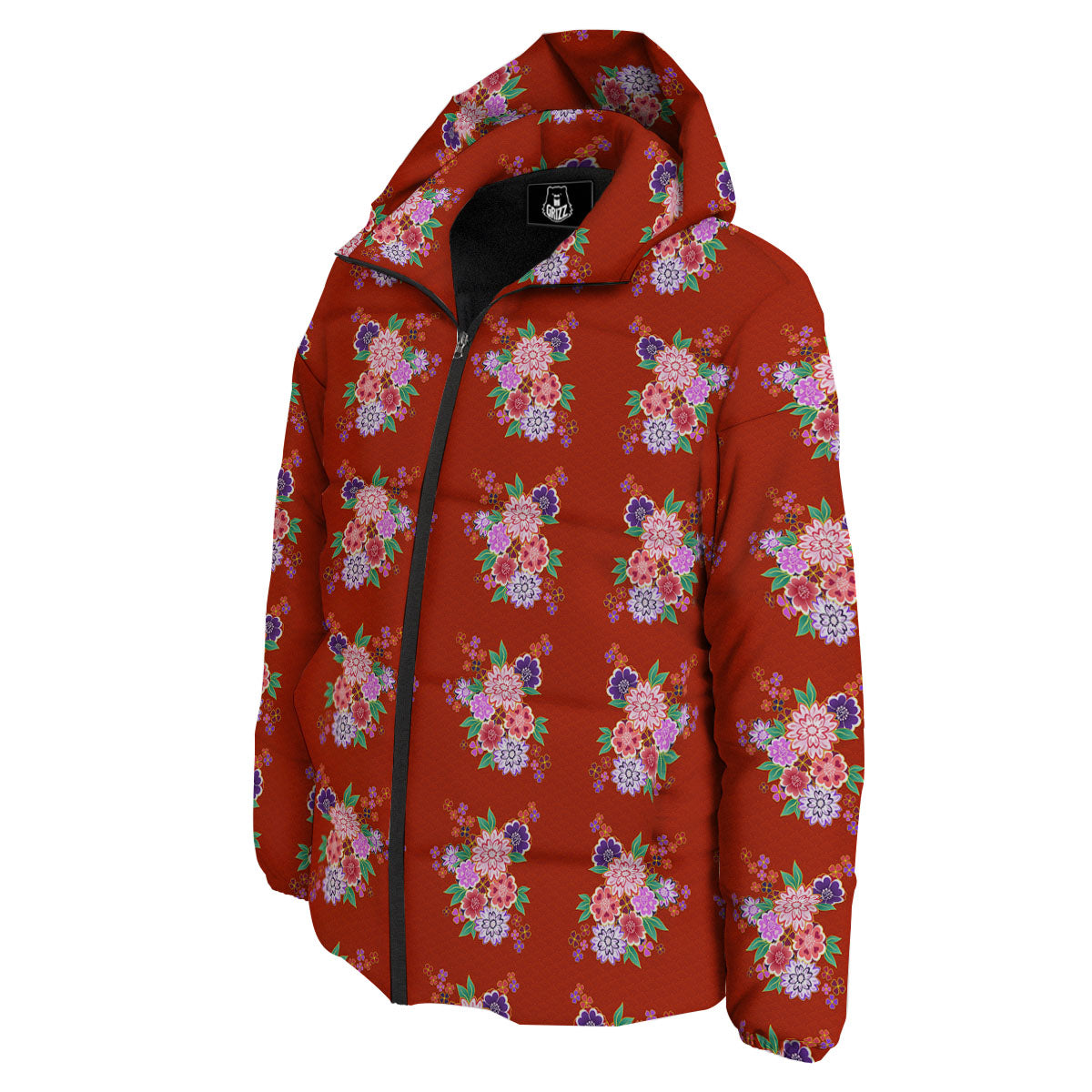 Kimono Floral Print Pattern Down Jacket-grizzshop