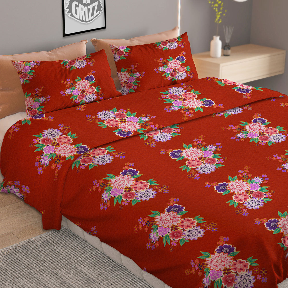 Kimono Floral Print Pattern Duvet Cover Bedding Set