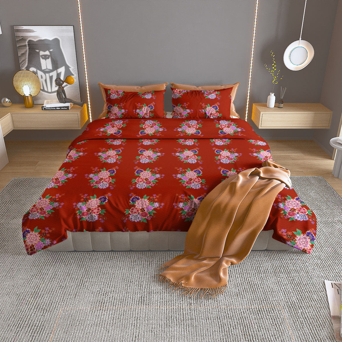 Kimono Floral Print Pattern Duvet Cover Bedding Set