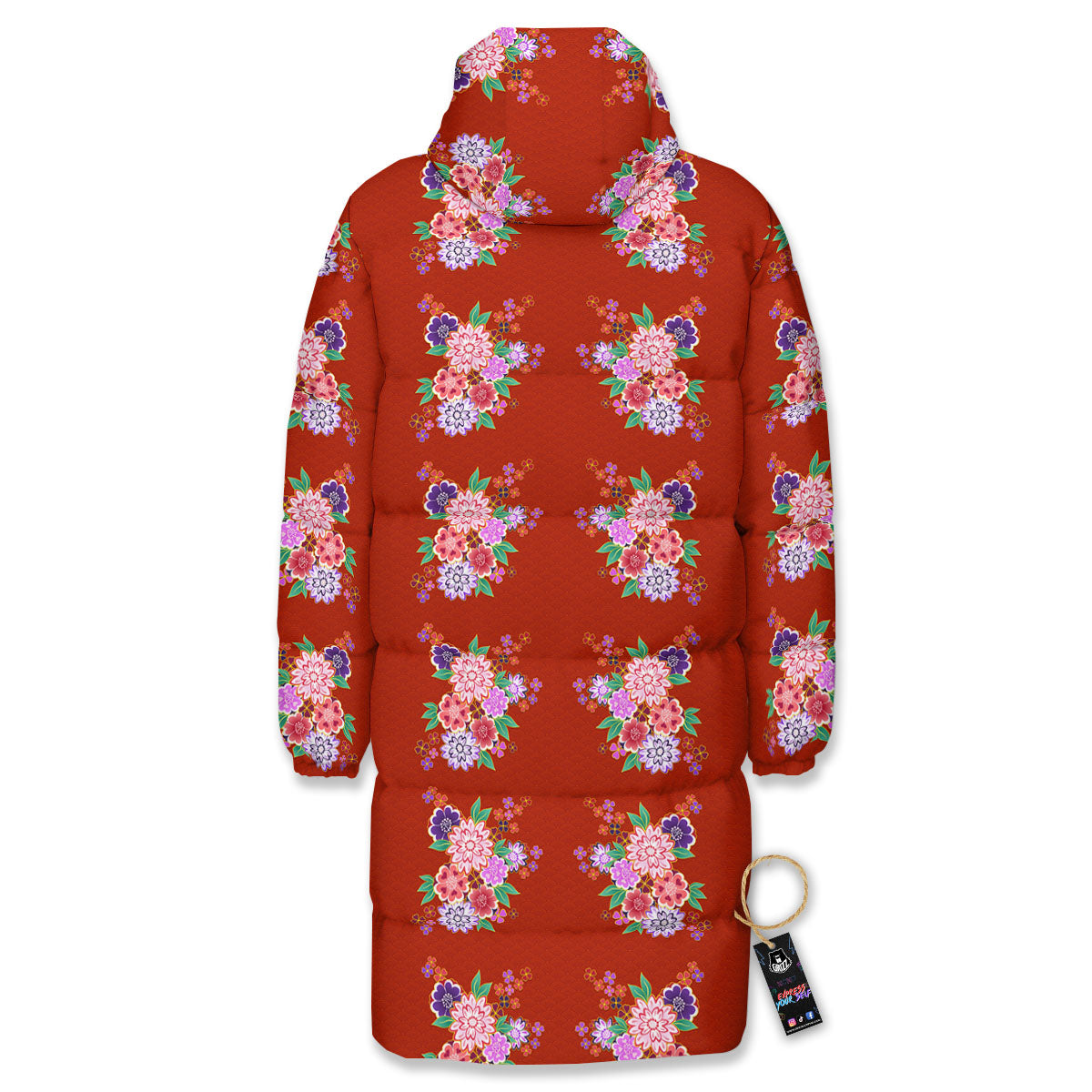 Kimono Floral Print Pattern Long Down Jacket-grizzshop