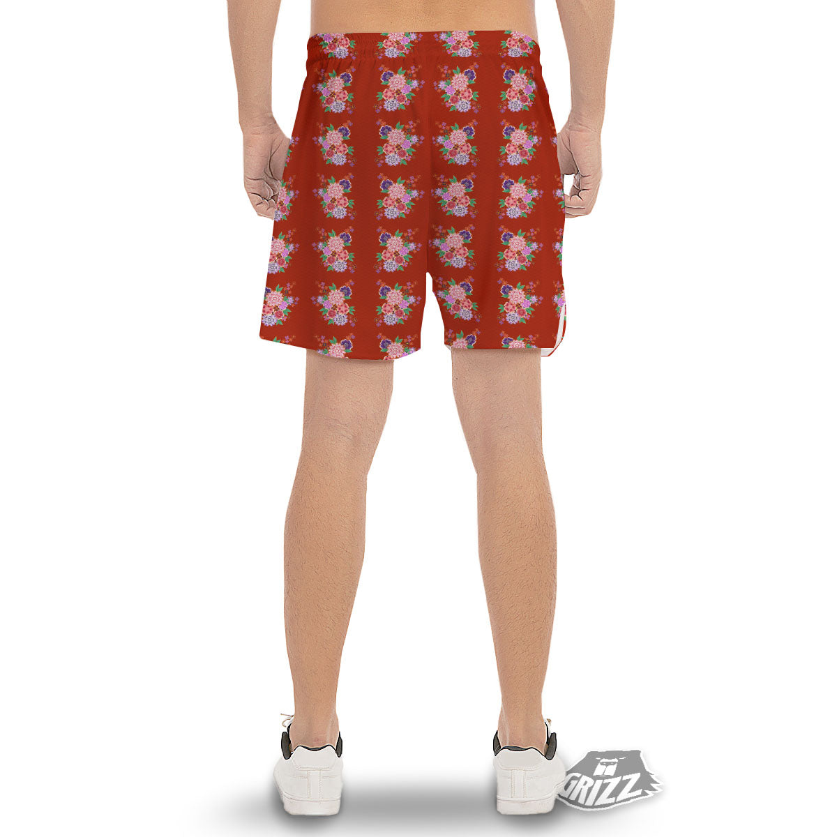 Kimono Floral Print Pattern Men's Gym Shorts-grizzshop