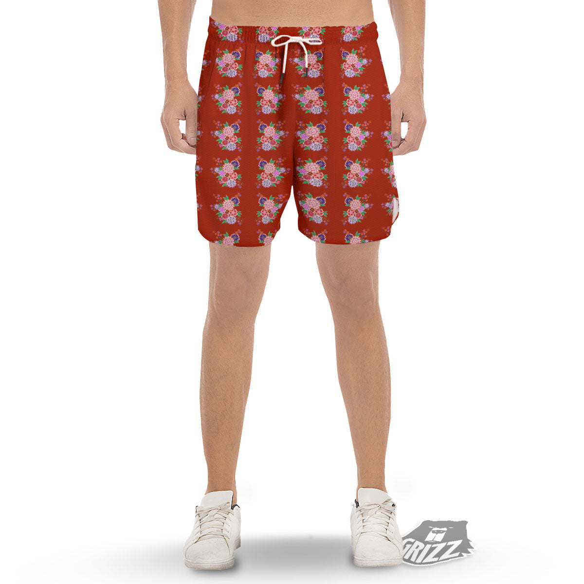 Kimono Floral Print Pattern Men's Gym Shorts-grizzshop