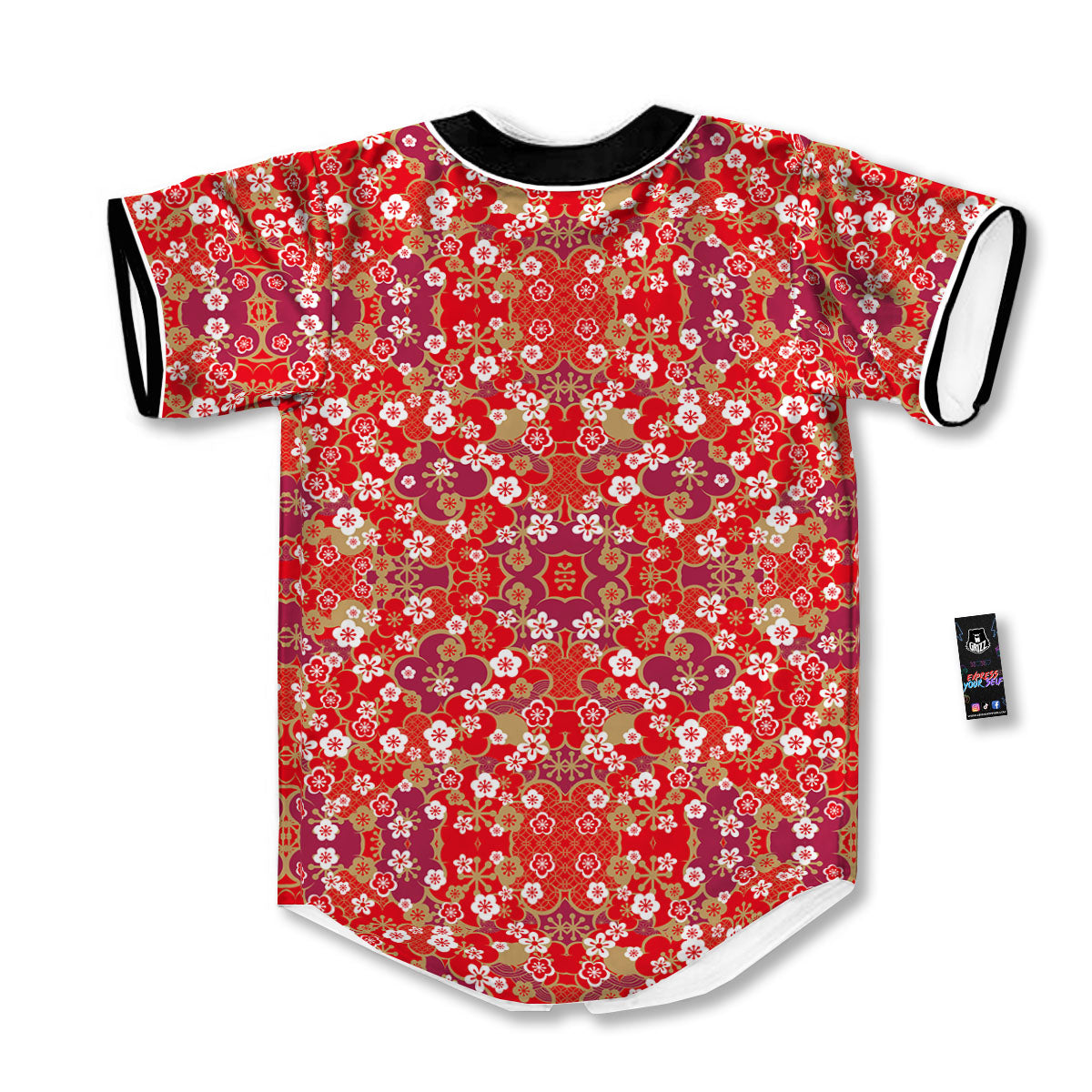 Kimono Flower Print Pattern Baseball Jersey-grizzshop