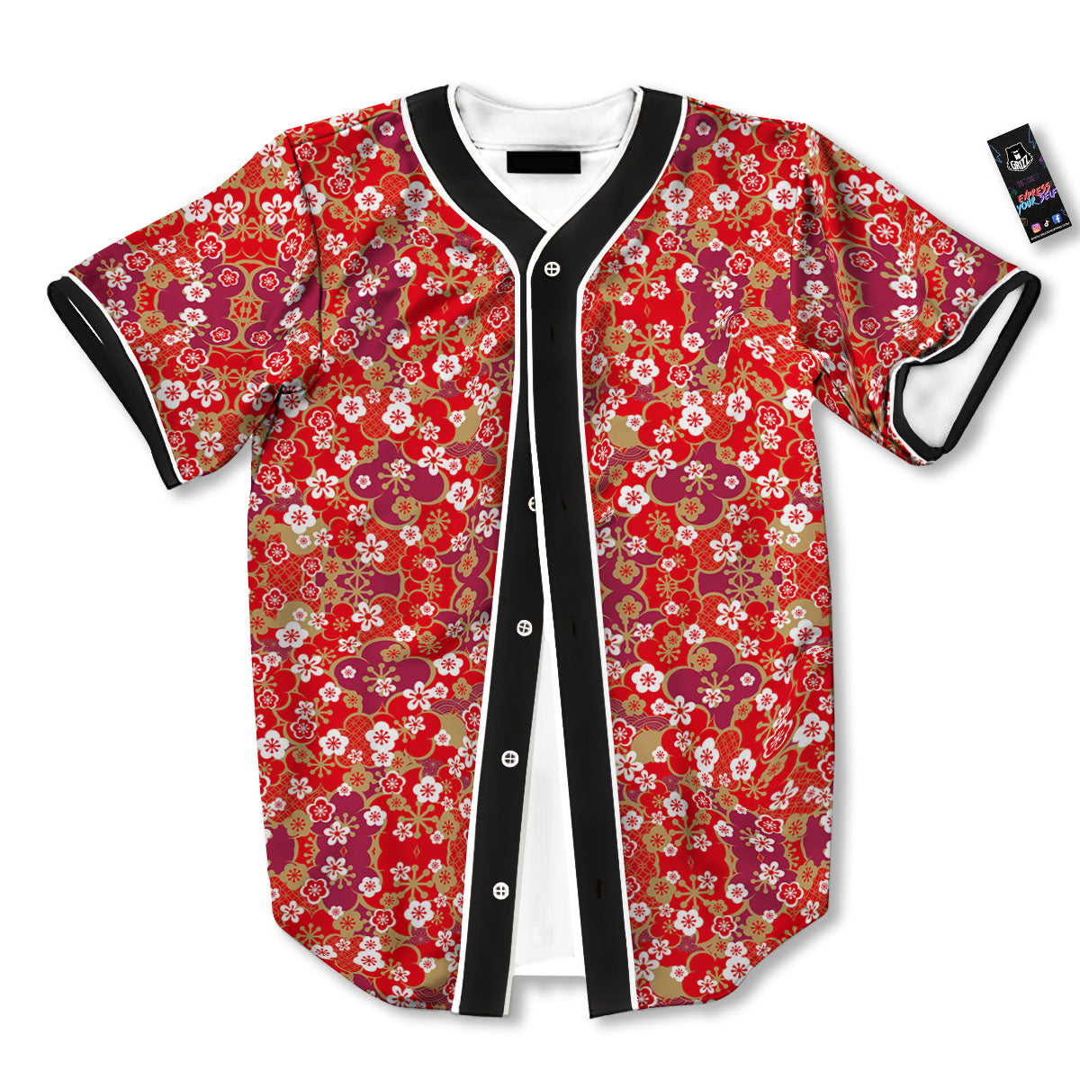 Kimono Flower Print Pattern Baseball Jersey-grizzshop
