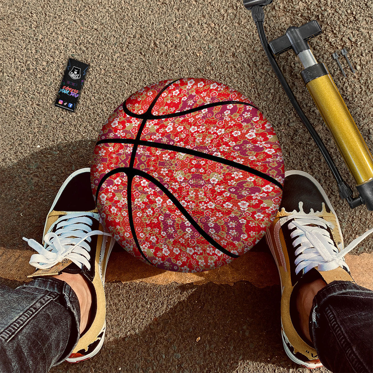 Kimono Flower Print Pattern Basketball-grizzshop