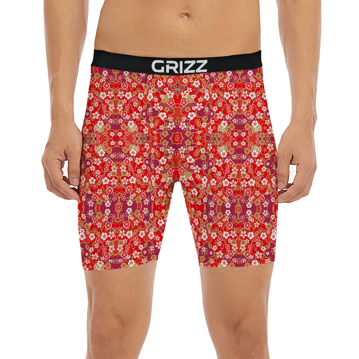 Kimono Flower Print Pattern Boxer Briefs-grizzshop