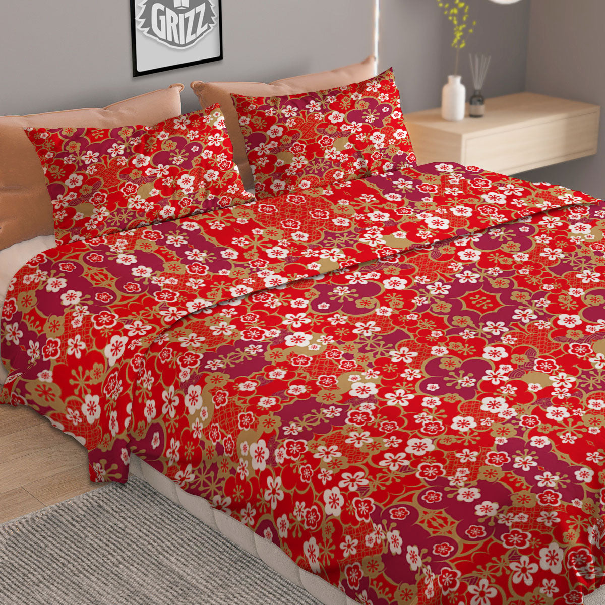 Kimono Flower Print Pattern Duvet Cover Bedding Set-grizzshop
