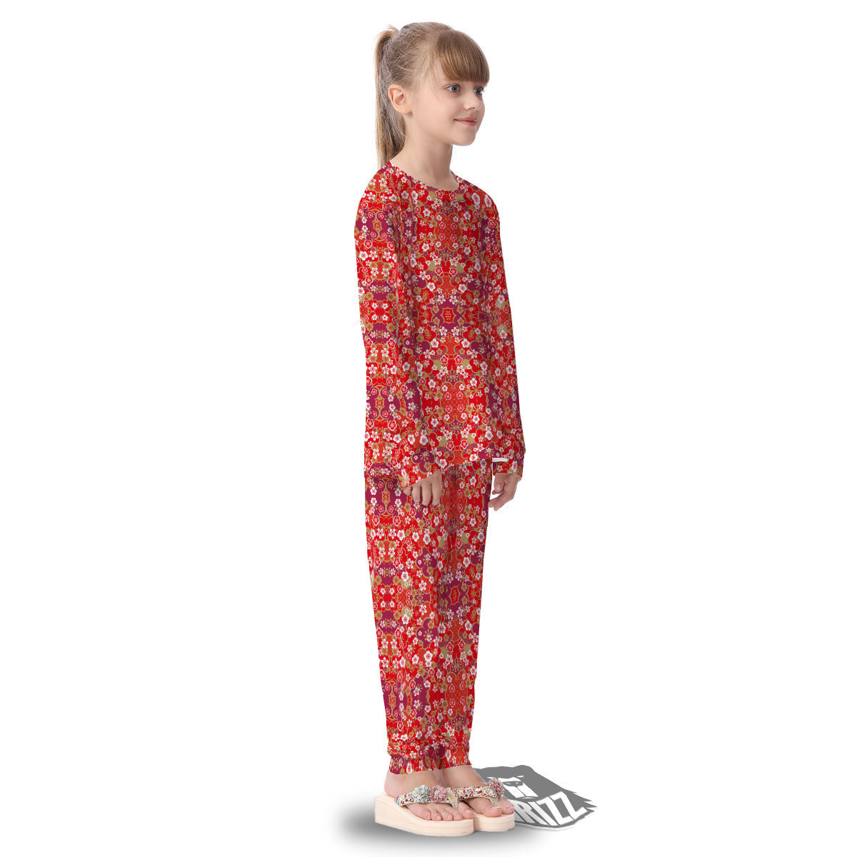 Kimono Flower Print Pattern Kid's Pajamas-grizzshop