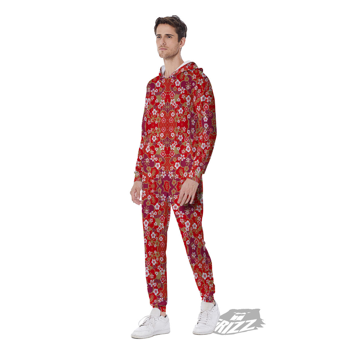 Kimono Flower Print Pattern Men's Jumpsuit-grizzshop