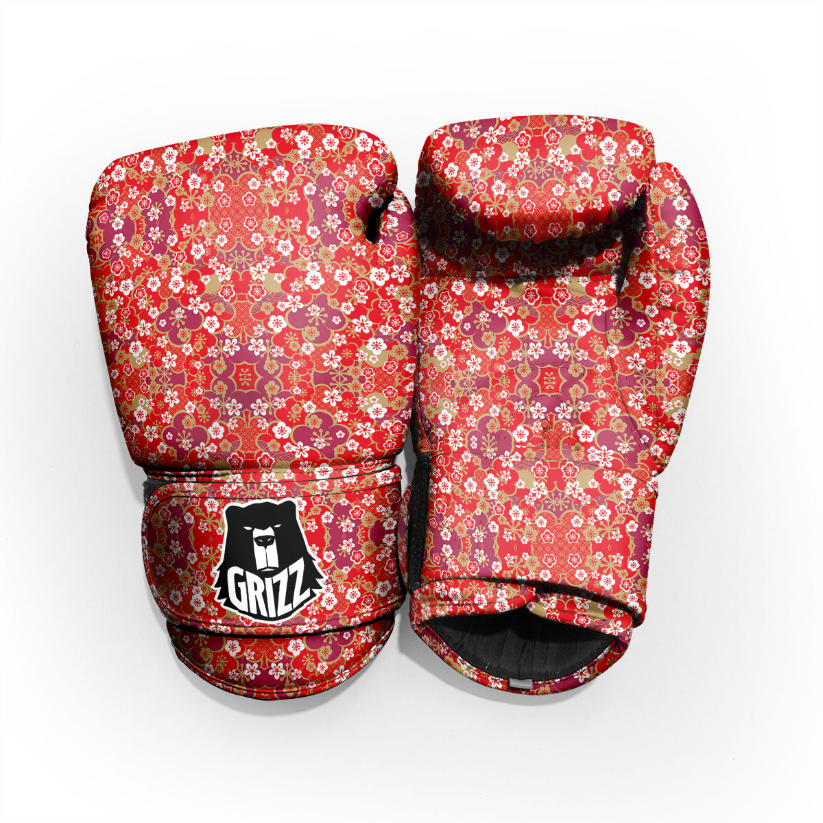 Kimono Flower Print Pattern Sparring Gloves-grizzshop