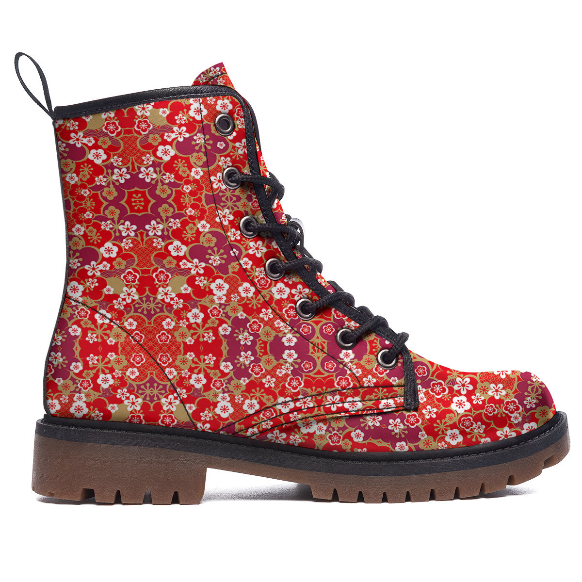 Kimono Flower Print Pattern Work Boots-grizzshop