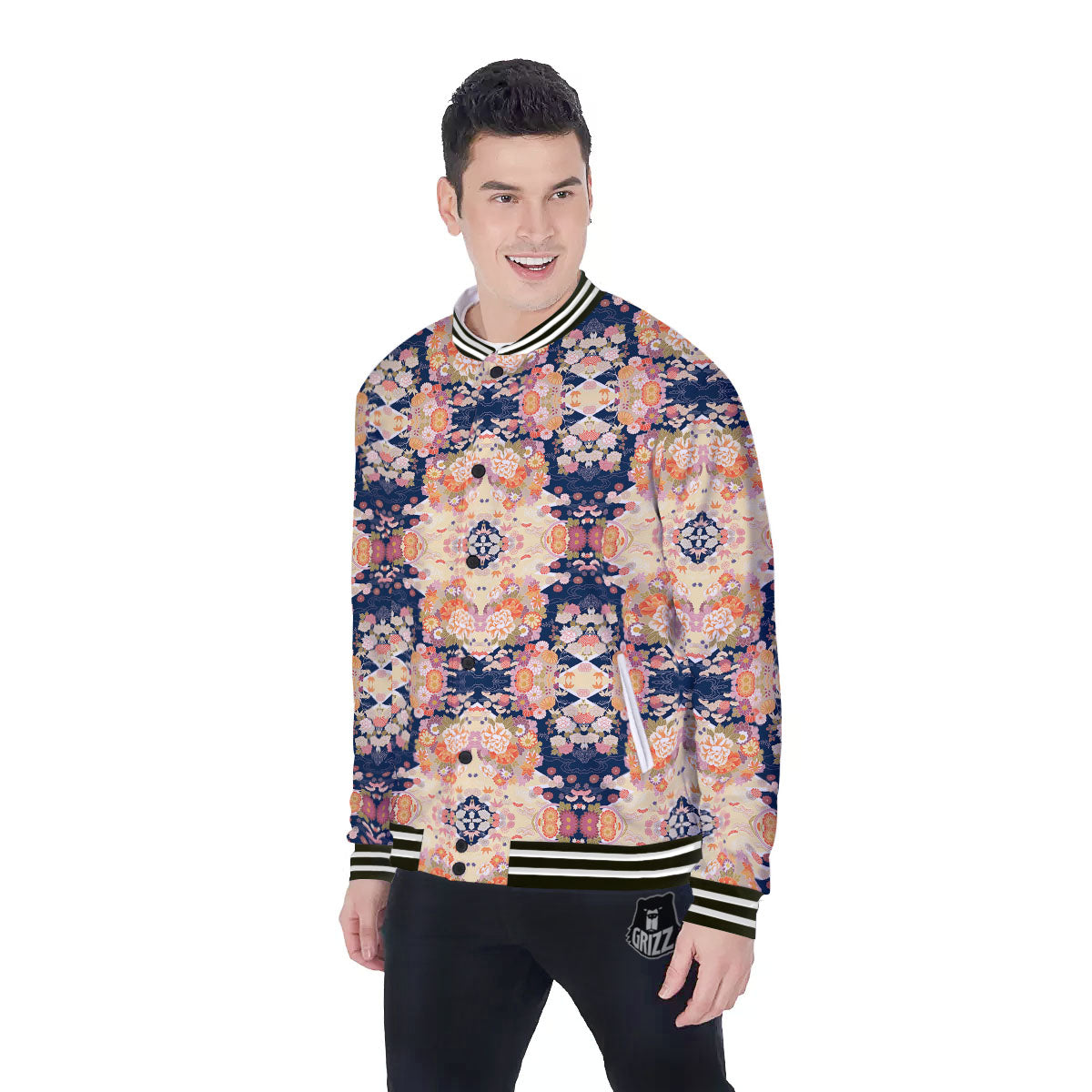 Kimono Japanese Print Pattern Baseball Jacket-grizzshop