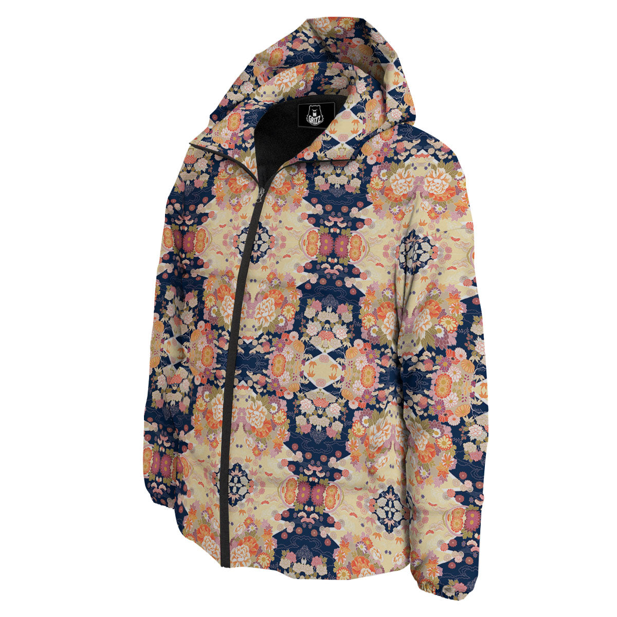 Kimono Japanese Print Pattern Down Jacket-grizzshop