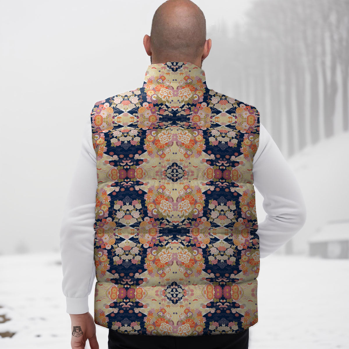 Kimono Japanese Print Pattern Down Vest
