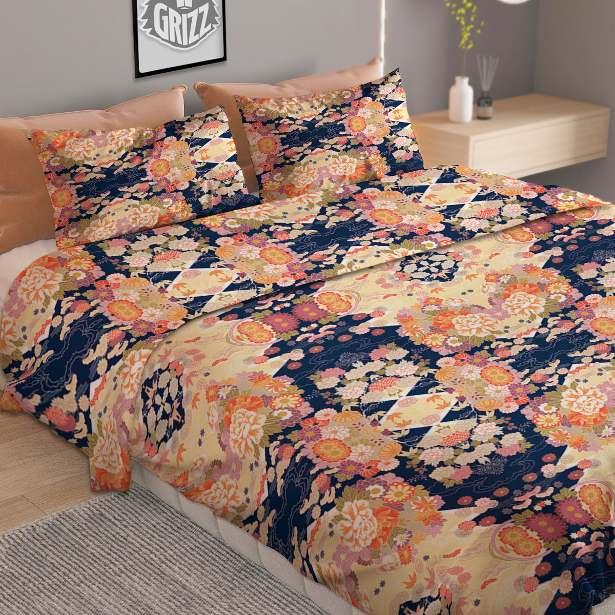 Kimono Japanese Print Pattern Duvet Cover Bedding Set