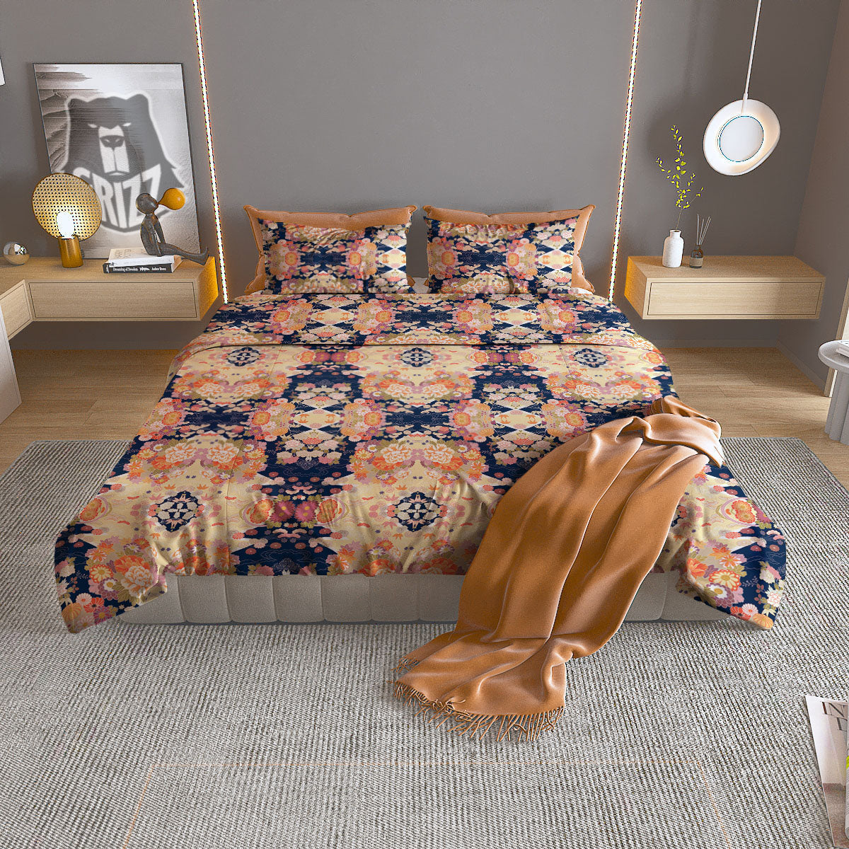 Kimono Japanese Print Pattern Duvet Cover Bedding Set