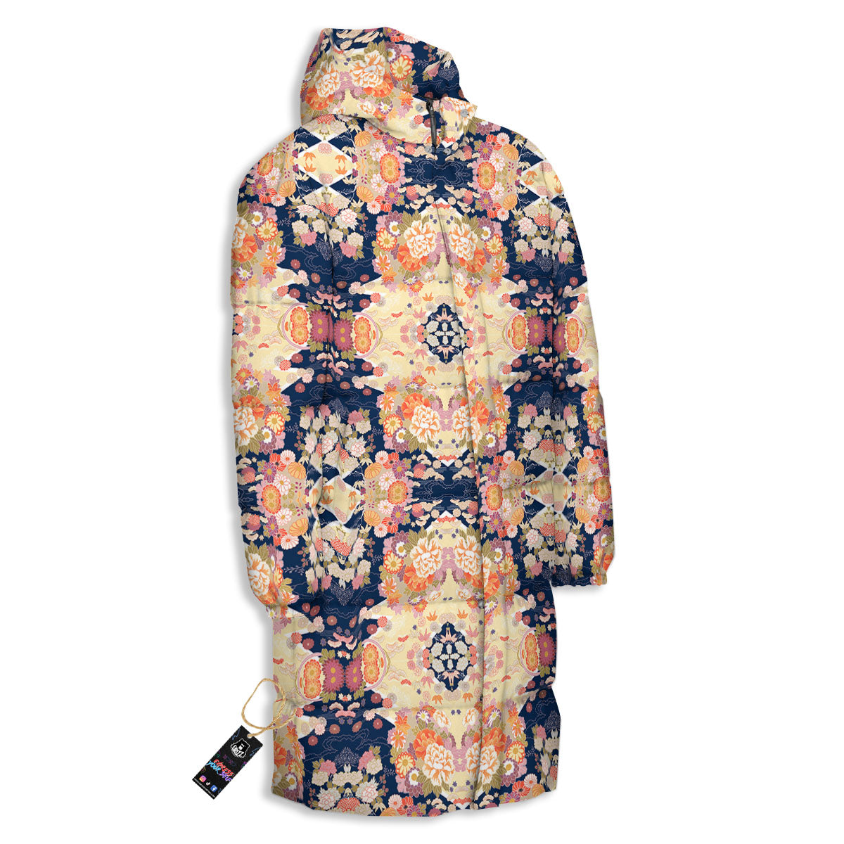 Kimono Japanese Print Pattern Long Down Jacket-grizzshop