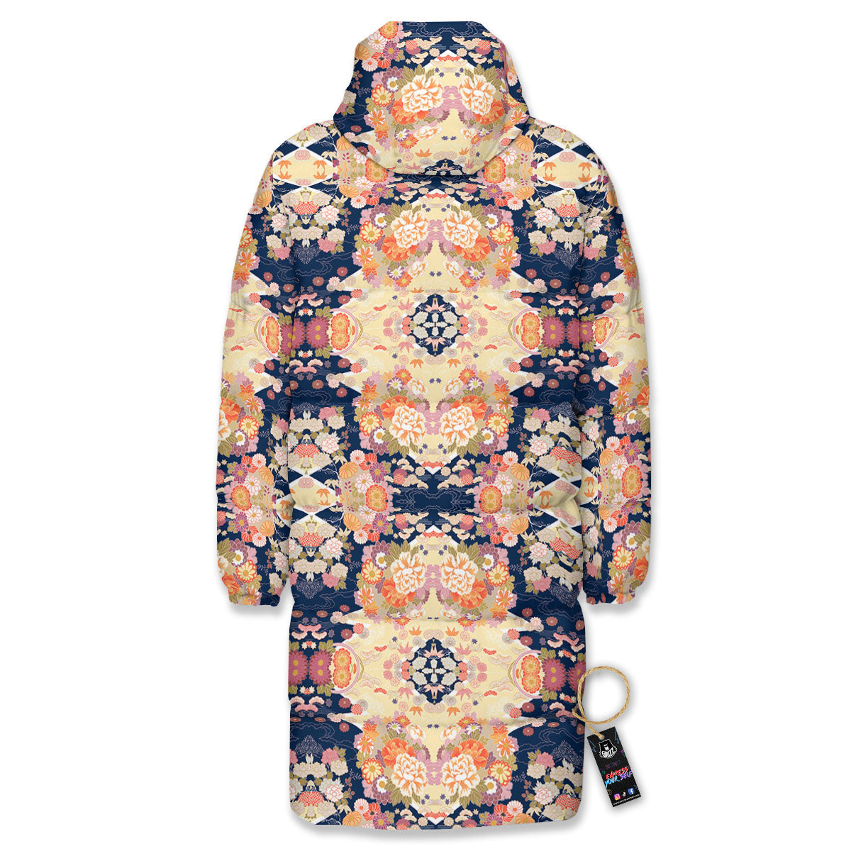 Kimono Japanese Print Pattern Long Down Jacket-grizzshop