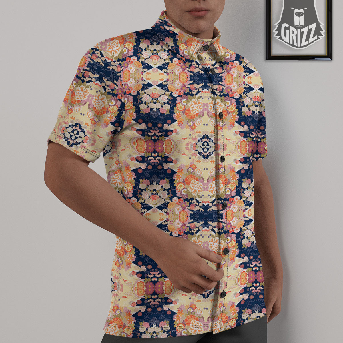 Kimono Japanese Print Pattern Untucked Shirts-grizzshop