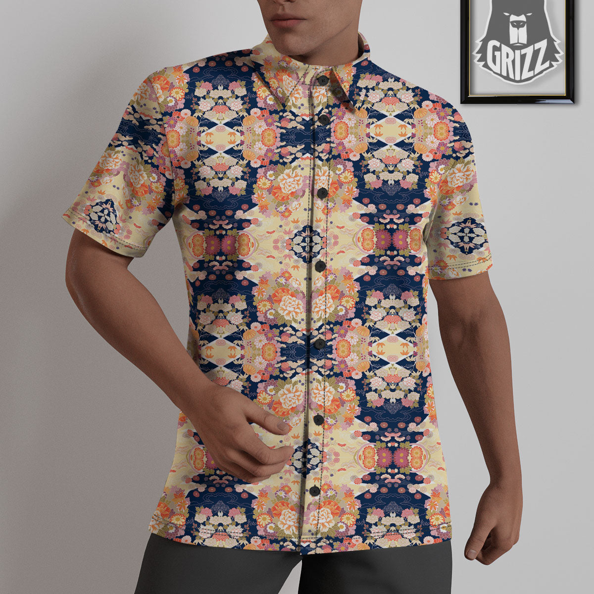 Kimono Japanese Print Pattern Untucked Shirts-grizzshop