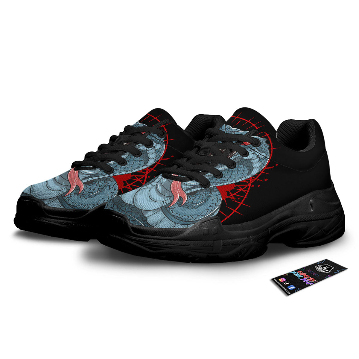 King Cobra Body Blue Print Black Chunky Shoes-grizzshop