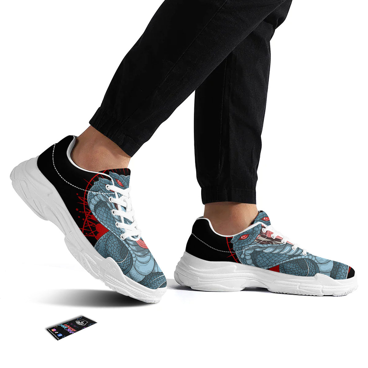 King Cobra Body Blue Print White Chunky Shoes-grizzshop