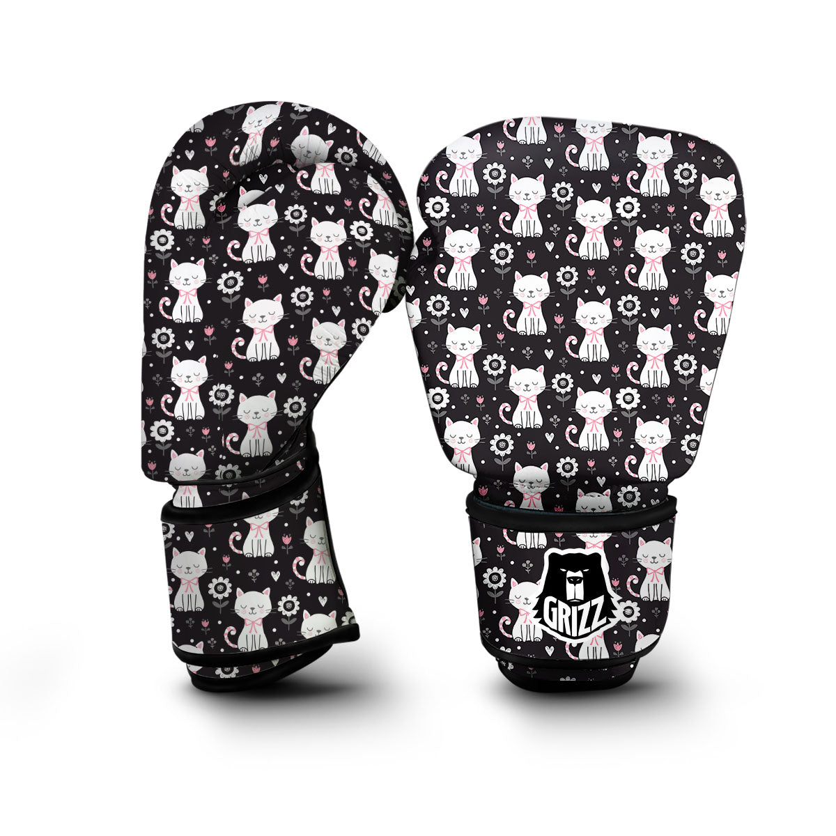 Kitten Floral Cat Pattern Print Boxing Gloves-grizzshop