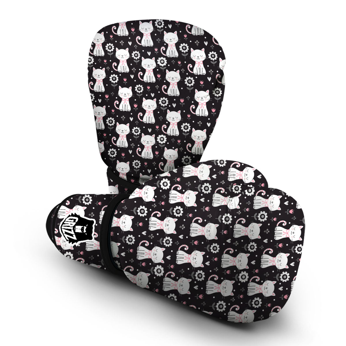 Kitten Floral Cat Pattern Print Boxing Gloves-grizzshop