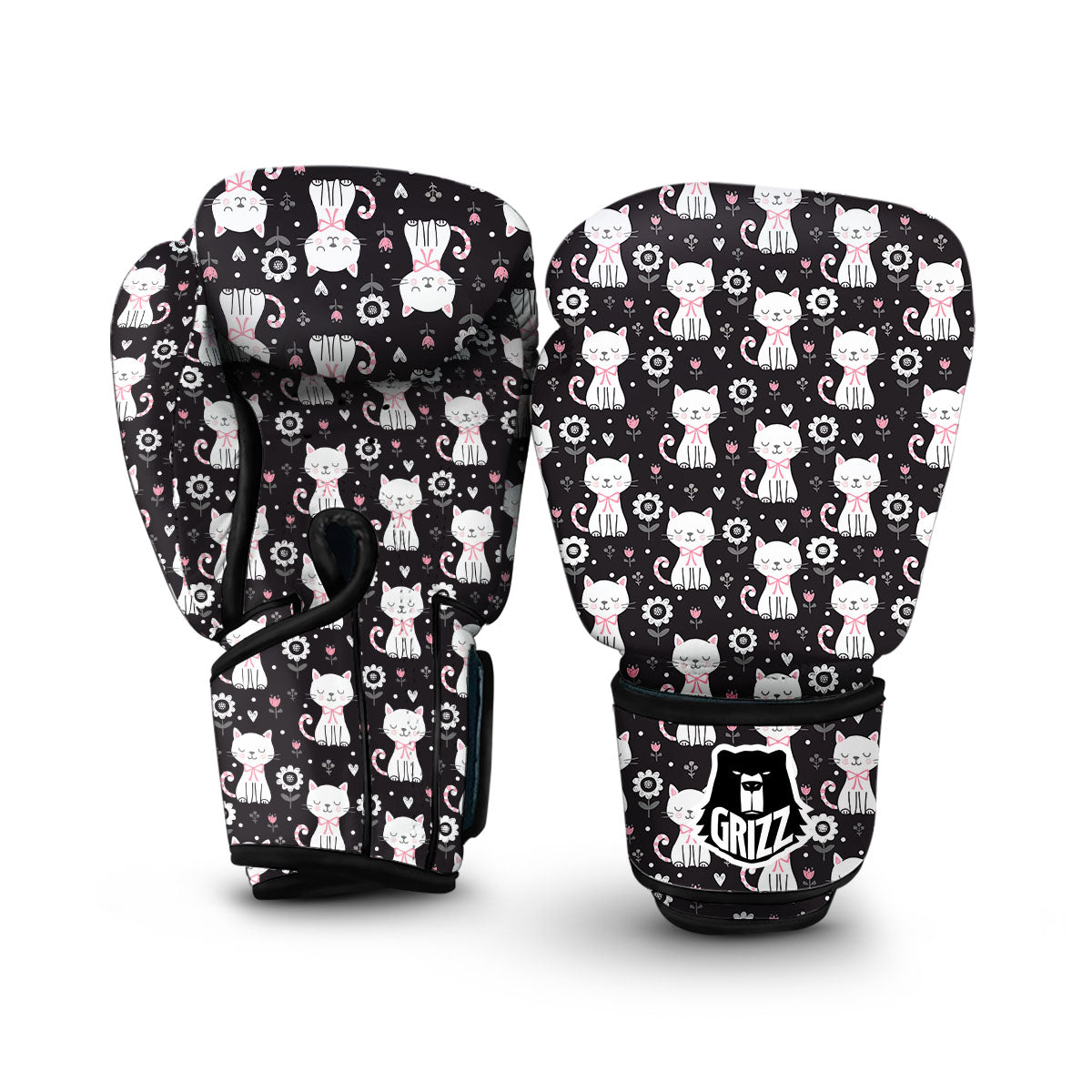 Kitten Floral Cat Pattern Print Boxing Gloves-grizzshop