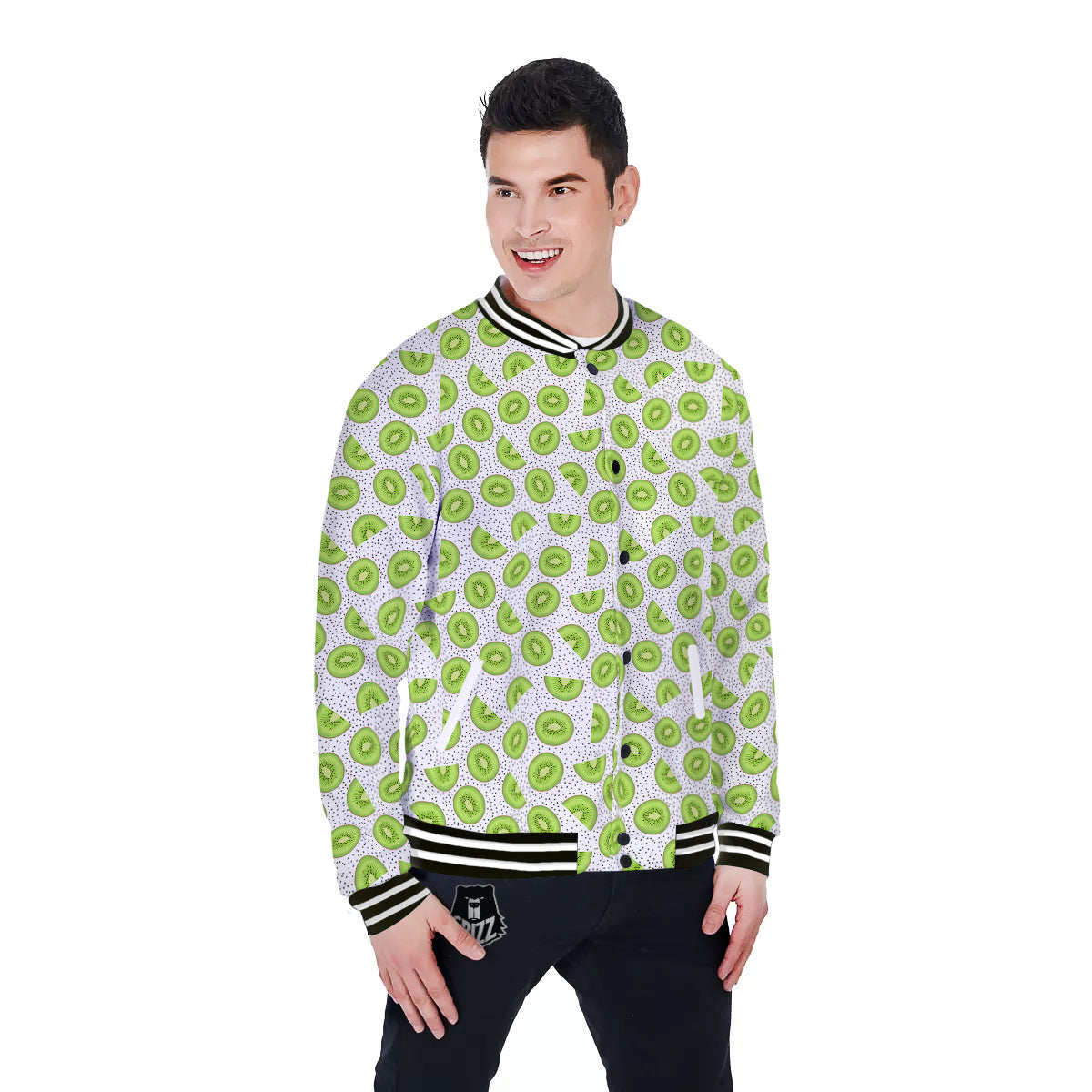 Kiwi Cute Print Pattern Baseball Jacket-grizzshop