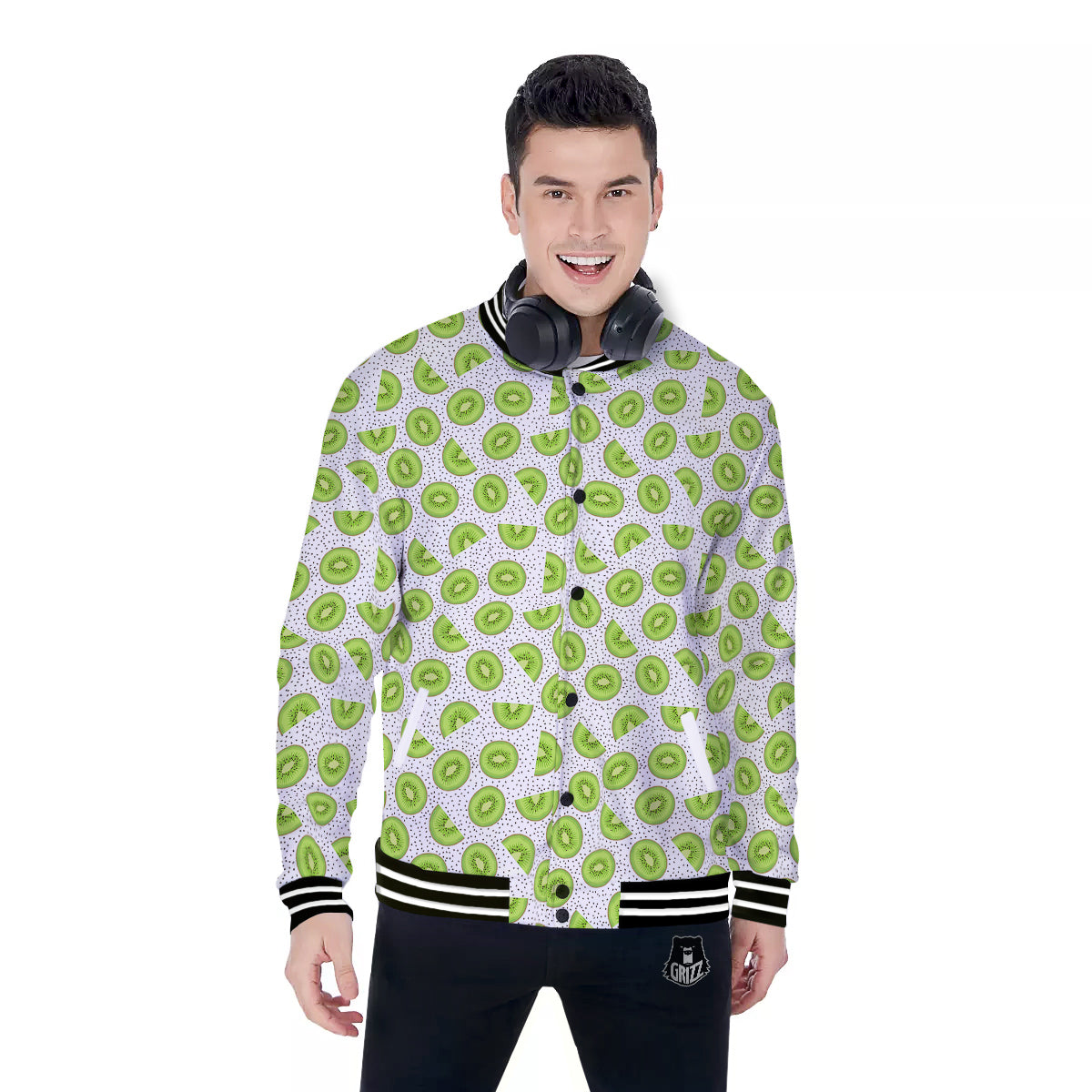 Kiwi Cute Print Pattern Baseball Jacket-grizzshop