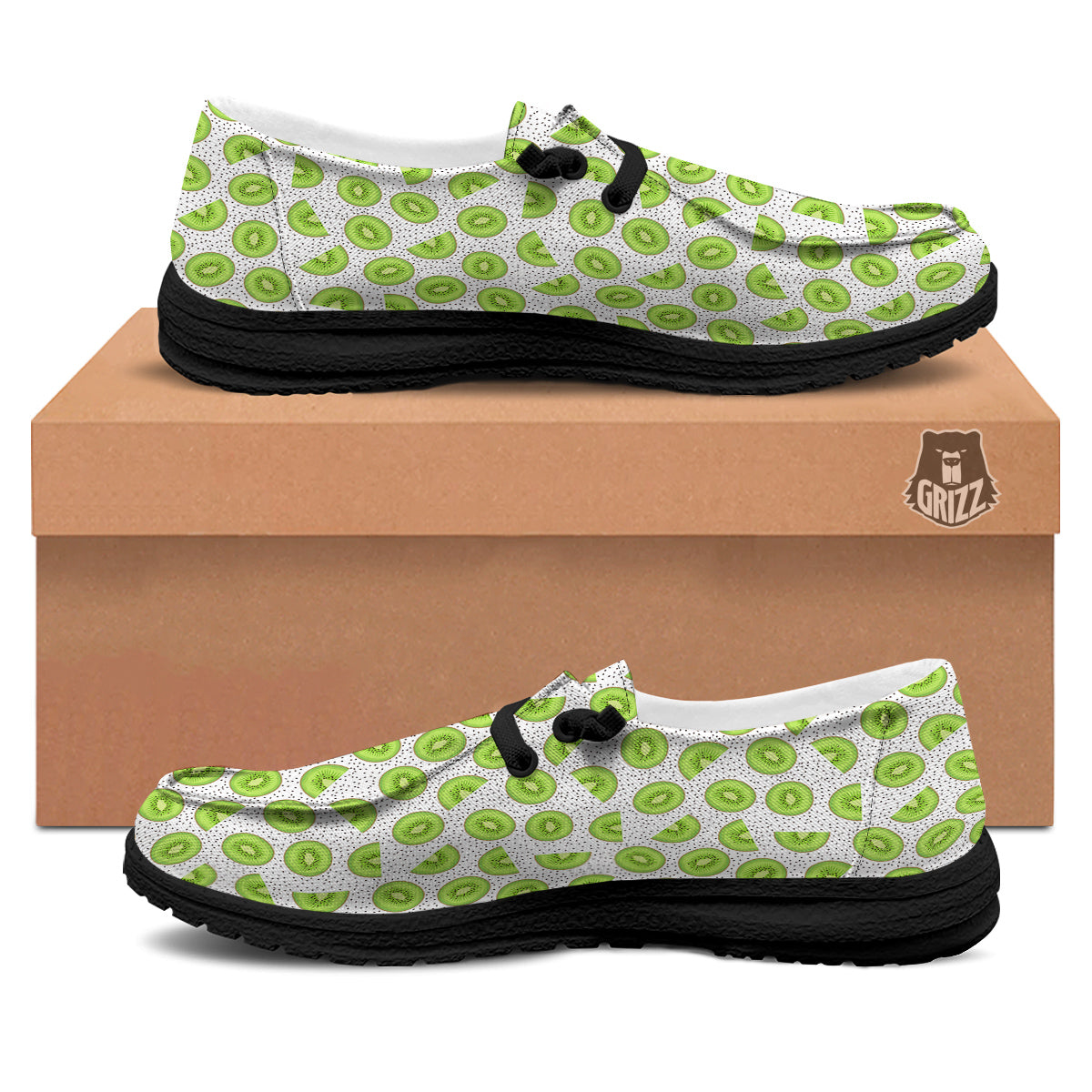Kiwi Cute Print Pattern Black Loafers-grizzshop