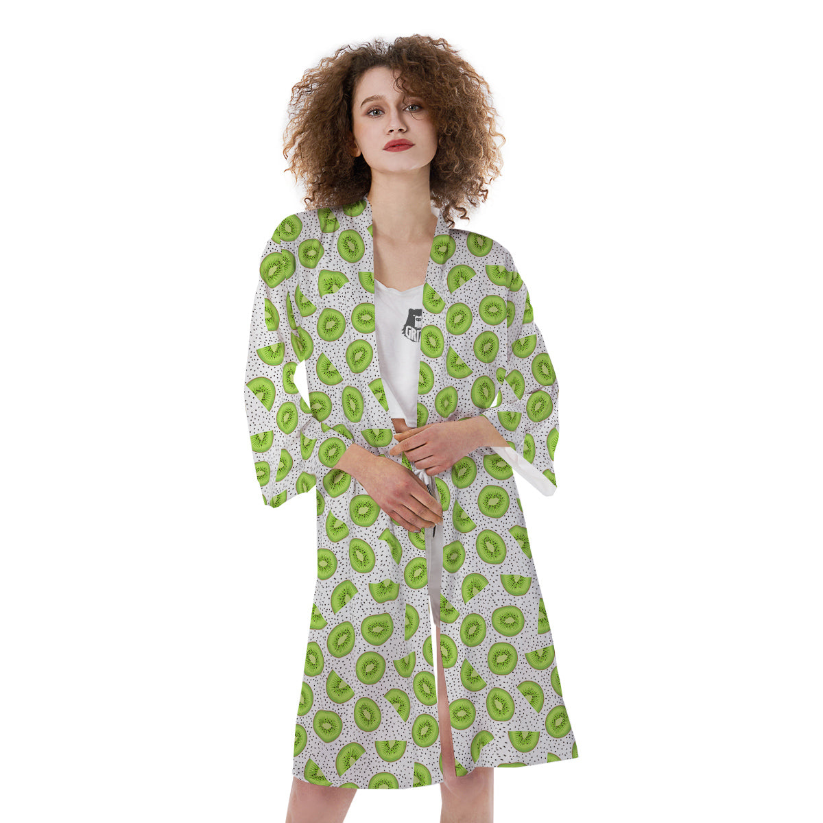 Kiwi Cute Print Pattern Kimono-grizzshop