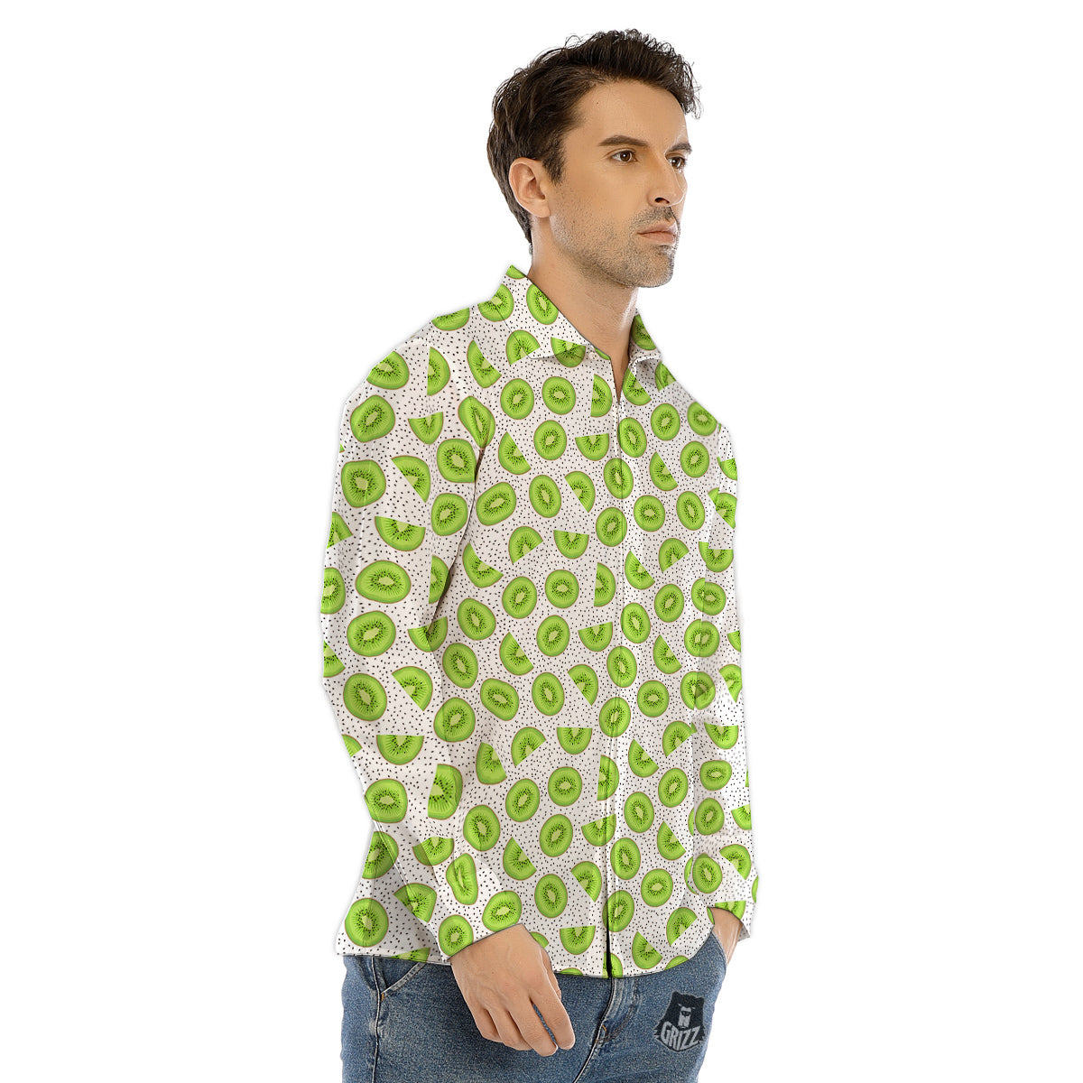 Kiwi Cute Print Pattern Men's Dress Shirts-grizzshop