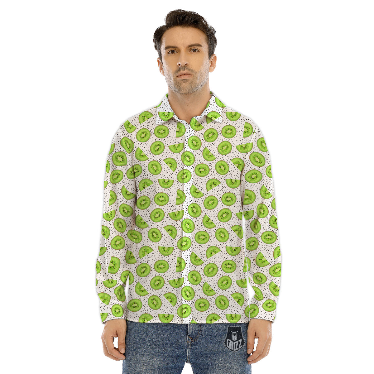 Kiwi Cute Print Pattern Men's Dress Shirts-grizzshop