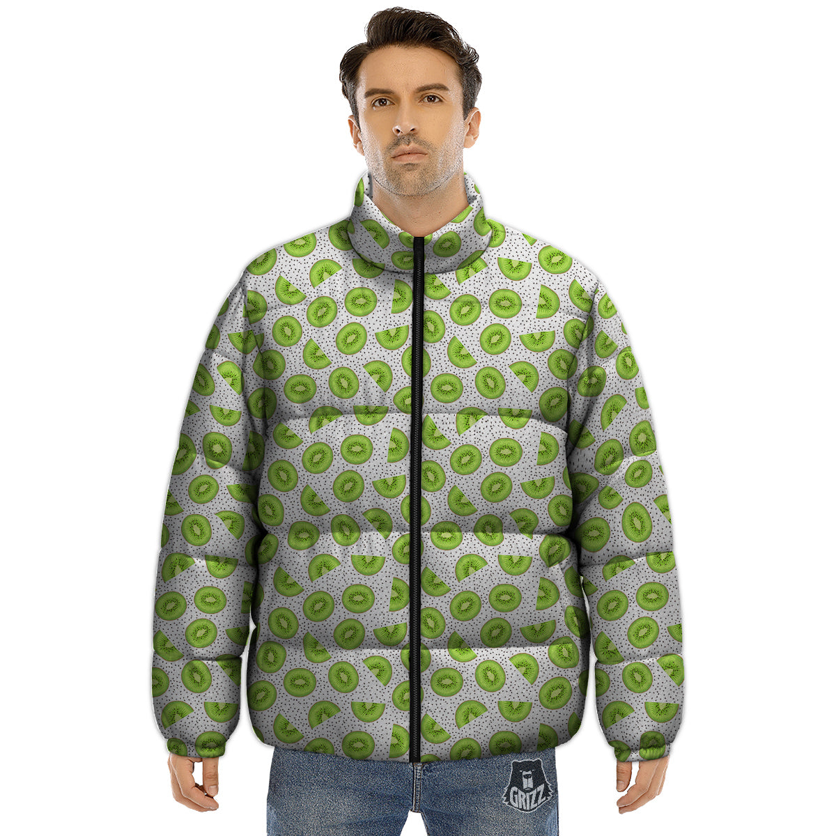 Kiwi Cute Print Pattern Puffer Jacket-grizzshop
