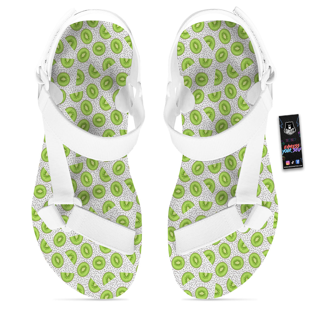 Kiwi Cute Print Pattern White Open Toe Sandals-grizzshop