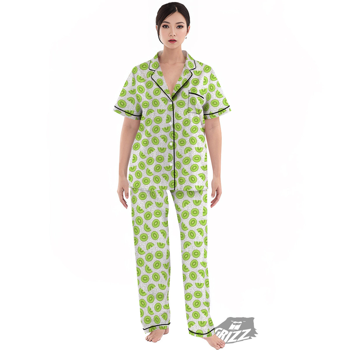 Kiwi Cute Print Pattern Women's Pajamas Set-grizzshop