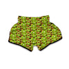 Kiwi Watercolor Green Brown Print Pattern Muay Thai Boxing Shorts-grizzshop