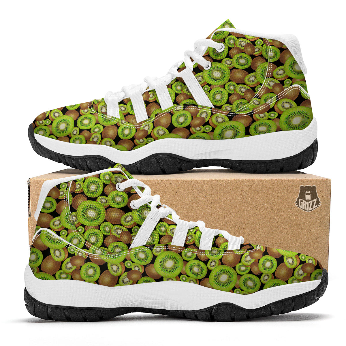 Kiwi Watercolor Green Brown Print Pattern White Bball Shoes-grizzshop