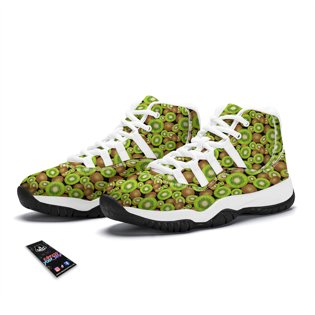 Kiwi Watercolor Green Brown Print Pattern White Bball Shoes-grizzshop