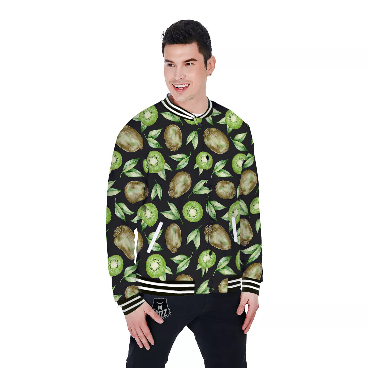 Kiwi Watercolor Print Pattern Baseball Jacket-grizzshop