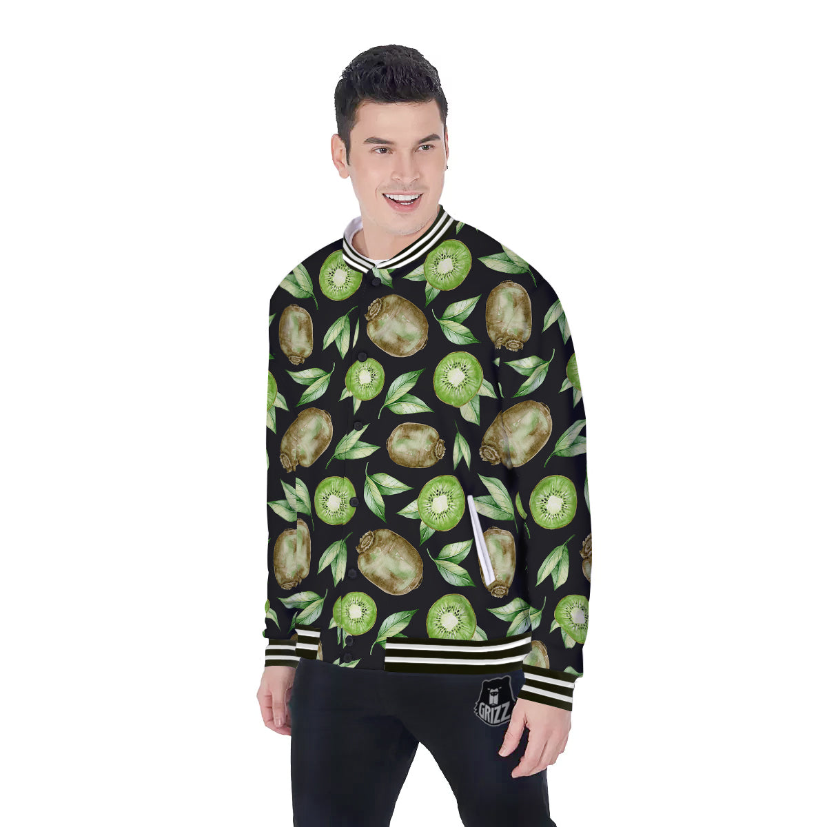 Kiwi Watercolor Print Pattern Baseball Jacket-grizzshop