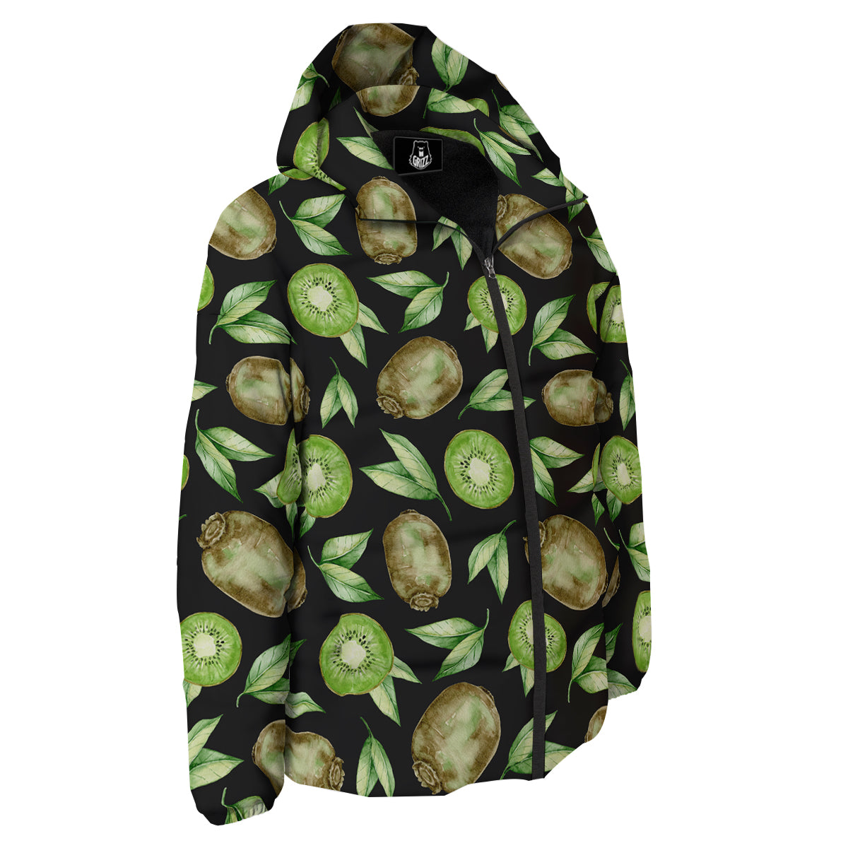 Kiwi Watercolor Print Pattern Down Jacket-grizzshop