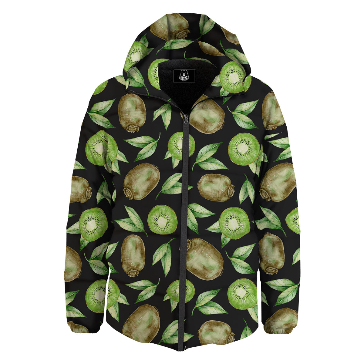 Kiwi Watercolor Print Pattern Down Jacket-grizzshop