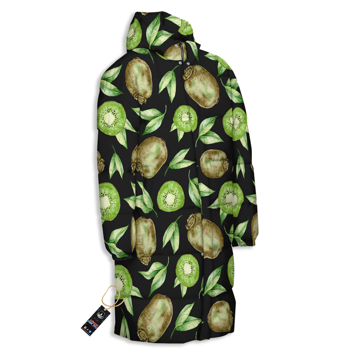 Kiwi Watercolor Print Pattern Long Down Jacket-grizzshop