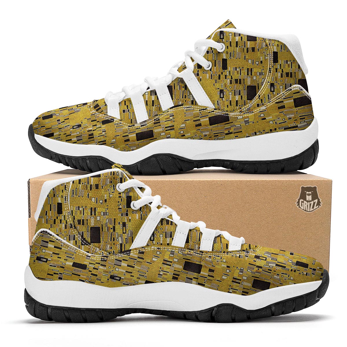 Klimt Gold Print Pattern White Bball Shoes-grizzshop