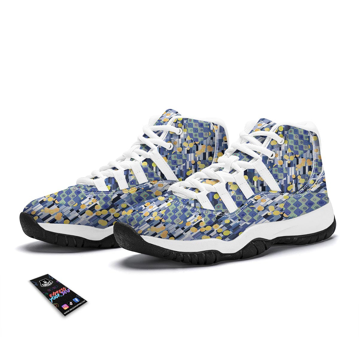Klimt Pattern Print White Bball Shoes-grizzshop