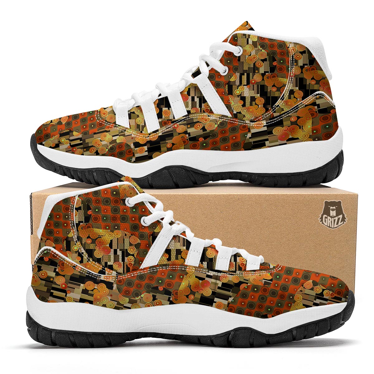 Klimt Print Pattern White Bball Shoes-grizzshop