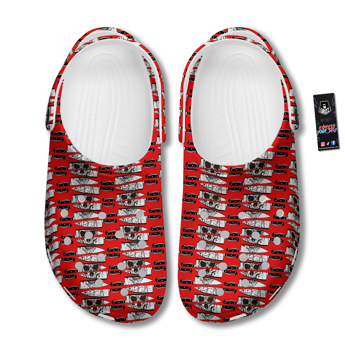 Knife And Skull Red Print Pattern Clog-grizzshop